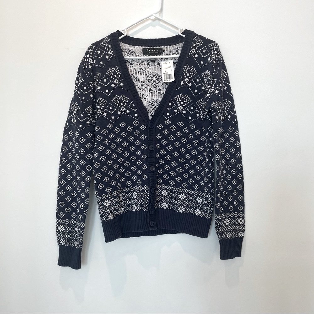 21men Holiday/Festive Pattern Cardigan in Blue and White - XS